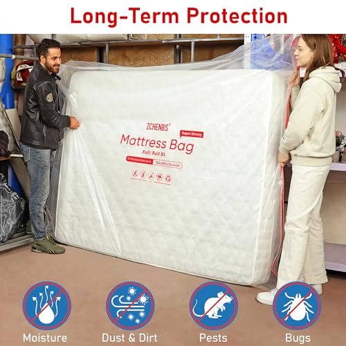 Image of ZCHENBS - Full /Full XL Mattress Bags for Moving, Waterproof Mattress Storage Bag with Zipper, Heavy-Duty 5 Mil Ultra-Thick Bed Protector Cover for Moving, Reusable (Transparent /Red, 1 Pack)