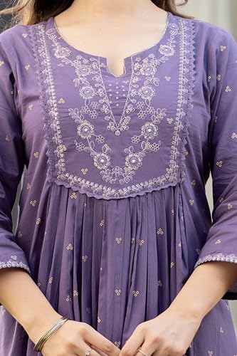 Image of PARTHVI Women's 100% Pure Cotton Anarkali Kurta Set with Pant & Dupatta | Embroidered Flared Kurta | Elegant Ethnic Suit