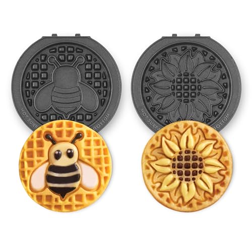Image of Dash MultiMaker Mini System Removable Plate Set - Nonstick Replacement Plates for Spring Waffle Breakfast - Waffle Maker Not Included - 4-Inch - Two-Pack - Sunflower & Bee