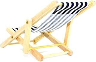 NorCWulT Miniatura casa de muñecas de Madera Plegables Silla de Playa Mini Chaise Longue Juguetes con Raya Dollhouse Muebles de la casa al Aire Libre Accesorios Color al Azar
