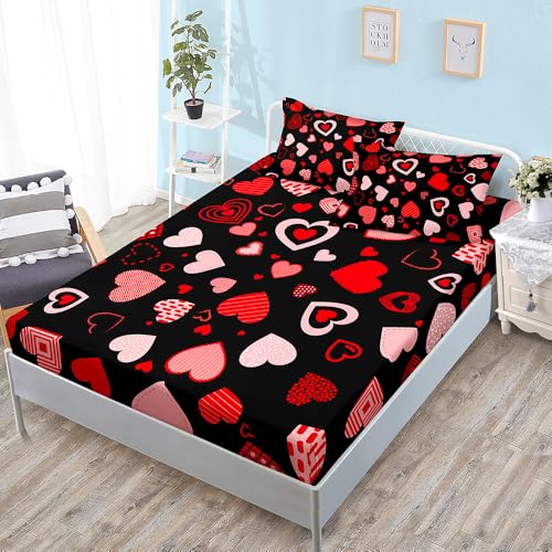 Bed Sheets Rojo Negro Colchon 150 Microfibra Cubre Funda Colchon 150x200 Transpirable Sabana Bajera Lavable Juego de Cama 30cm Profundidad Mattress Protector