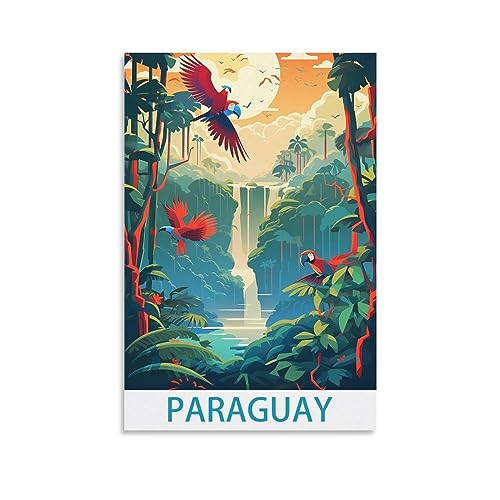 Paraguay Poster de voyage vintage sur toile pour salon, chambre à coucher, dortoir, maison, bureau - Décoration murale