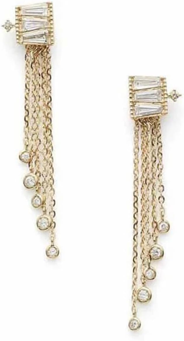 14K Gold Plated S925 Sterling Silver Trapezoid Zirconia Earrings with Detachable Tassels – 2-in-1 Vintage Luxury Stud & Dangle Earrings for Women