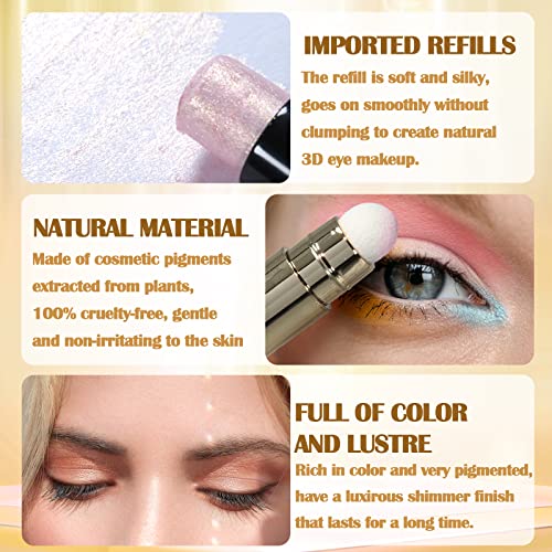 Prreal Eyeshadow Stick,Dual End Shimmer Eyeshadow,Pearl Eyeshadow Pencil,Waterproof Long-lasting Glitter Eye Shadow Cream Stick with Soft Brush for Eye Makeup (02# Light Gold Shimmer) - Image 3