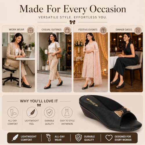 Image of TRASE Women's Fashion Sandals | Faux Leather Comfortable and Stylish Wedges | For Casual Wear & Formal Wear Occasions | For Women & Girls