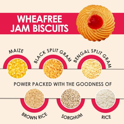 Image of Wheafree Gluten Free Jam Biscuits | Mixed Fruit Pulp Filled Cookies | Tasty & Crunchy Snacks | Perfect Tea-Time Treat | 400g Vegetarian Biscuit Pack (Pack of 3)