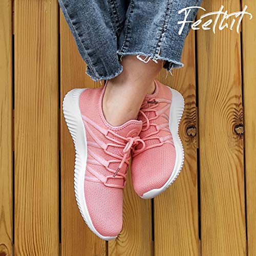 Image of Feethit Womens Slip On Running Shoes Non Slip Walking Shoes Lightweight Gym Workout Shoes Breathable Fashion Sneakers Pink Size 7