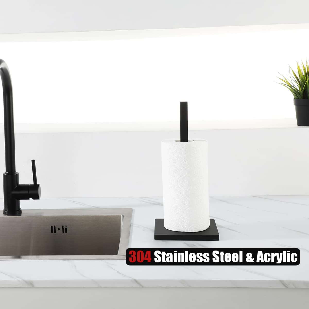 JQK PTH240-PB Support pour essuie-tout en acier inoxydable 304 Noir