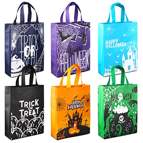 Aviski 6PCS Halloween Trick or Treat Bags, Halloween Tote Bags with Handles, Large Gift Bags, Multifunctional Non-Woven Bags for Gifts Wrapping, Halloween Party Supplies, 15×11.8×3.9“
