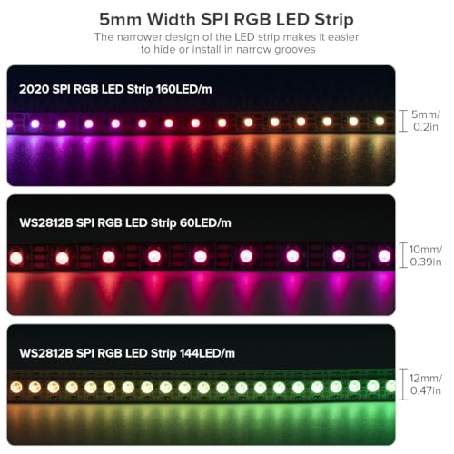 Image of SEZO WS2812B IC RGB LED Strip Lights 5mm Width Ultra Narrow Individually Addressable RGB LED 160 LEDs /m 9.8ft DC5V 2020SMD Dream Full Color Flexible Tape IP30 (No Adapter or Controller)