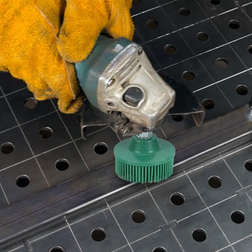 Image of HARFINGTON Bristle Disc 2 inch 80 Grit R-Type Abrasive Brush Coarse Bristle Disc Deburring Electric Disc Brush Attachment with 1 /4 inch Round Shank Abrasive Coating Removal Disc for Metal, Yellow