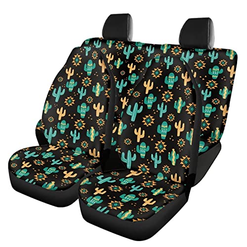 STUOARTE Aztec Southwest Cactus Car Seat Cover for Women Men, 4 Piece High Back Bucket Car Seat Covers Front and Rear Bench Seats Cover Universal Fit for SUV Sedan Van