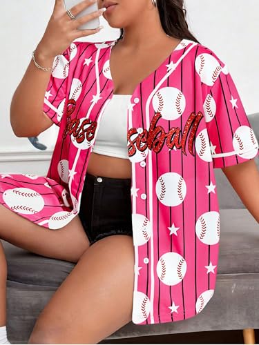 Image of Baseball Shirt Women Baseball Jersey Graphic Button Down Shirt Game Day Short Sleeve Tops