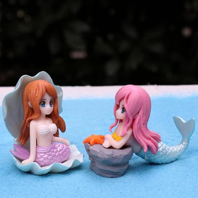 Image of Scroll Store Cute 2PCs Mermaid Toy for Aquarium Fish Tank, Terrarium, Cake, DIY and Home Decorations | Multipurpose Decoration Toy (Any 2pcs of Mermaid Toy)