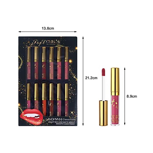 UCANBE 12Pcs/Set Velvet Matte Liquid Lipstick Makeup Classic Waterproof Long Lasting Smooth Soft Reach Colors Full Lips Gloss For Women Gift