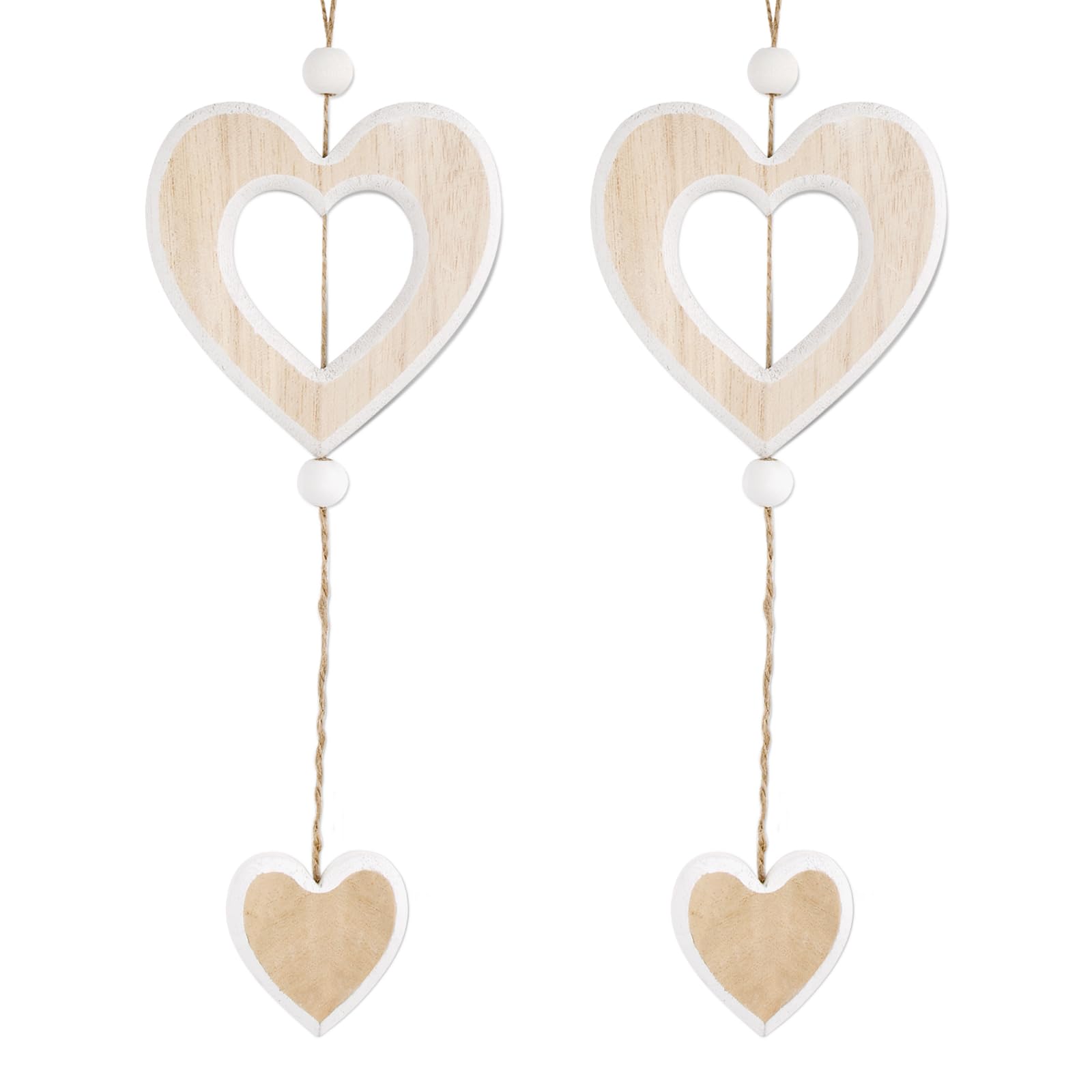 BOFUNX 2pcs Corazón para Colgar Madera Adornos Colgantes Madera de Corazón Decoración Pared Ventana Casa Oficina