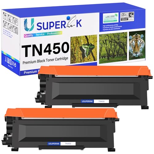 USUPERINK TN450 - Cartucho de tóner de repuesto compatible con Brother TN-450 TN420 TN-420 Uso con impresora HL-2270DW HL-2280DW HL-2240 MFC-7360N MFC-7860DW MFC-7460DN DCP-7065DN, negro, paquete de 2
