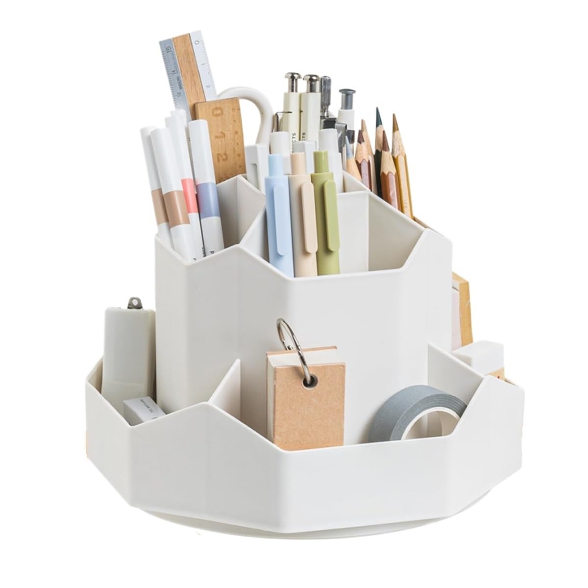 AZHKJKZH Desk Tidy Caddy Pencil Pen Holder 9 Slots 360 Degree Rotating Desk Organizers For Office School Office Supplies(White)