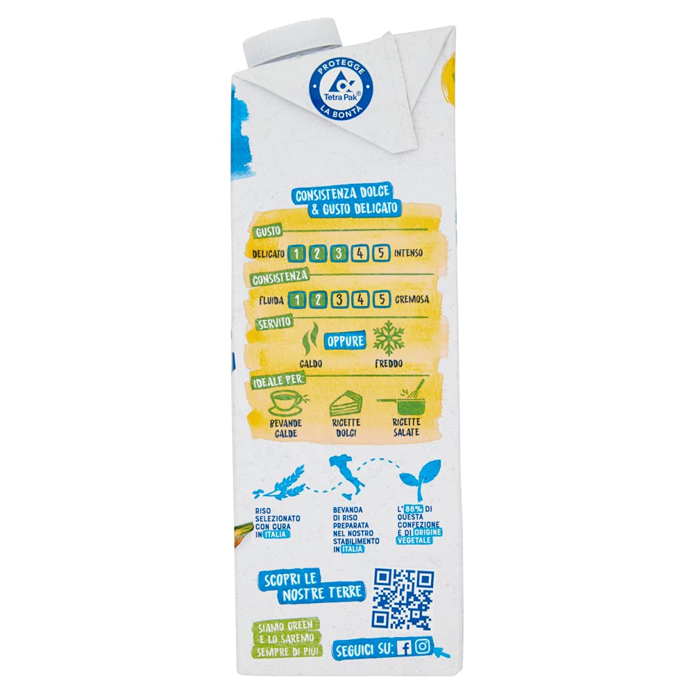 BJORG Bevanda di Riso, Vegetale, a Basso Contenuto di Grassi, Senza Zuccheri Aggiunti, Senza Glutine, Vegan, Prodotto in Italia, 1L