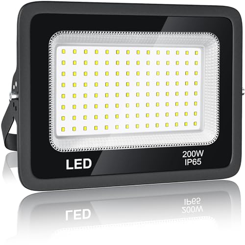 BOSITE Focos LED Exterior 200W, Foco Proyector Led Blanco Fría 6500K, 20000LM Foco LED, IP65 Impermeable Proyector LED exterior para Patio, Terraza, Jardín, Garaje, Naves
