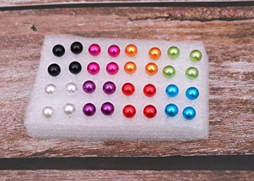 Image of 8MM Pearl Earring Round Ball Pearl Stud Ear Ring Hypoallergenic 16Pair Mixed Color Imitation Pearl Tops Earring For Birthday Gift For Women & Girls