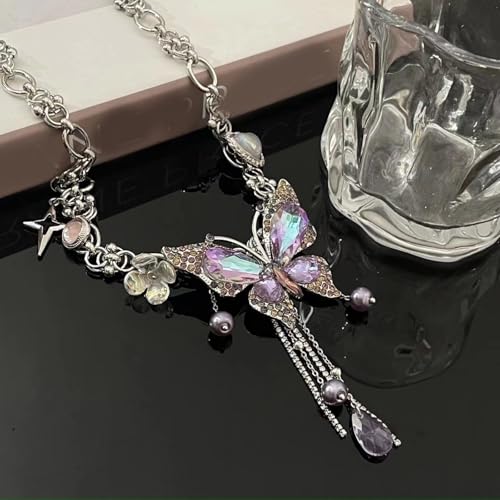 Collier papillon chaîne réglable anti-inconfort avec frange dynamique fluide - 5