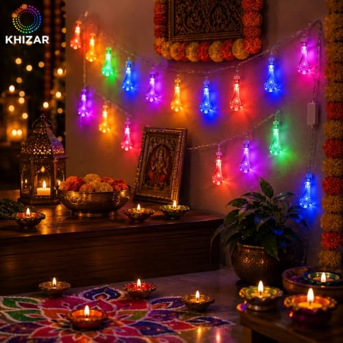 Image of KHIZAR 14 LED Water Drop String Lights, 3M Multicolor Plug-in Fairy Lights