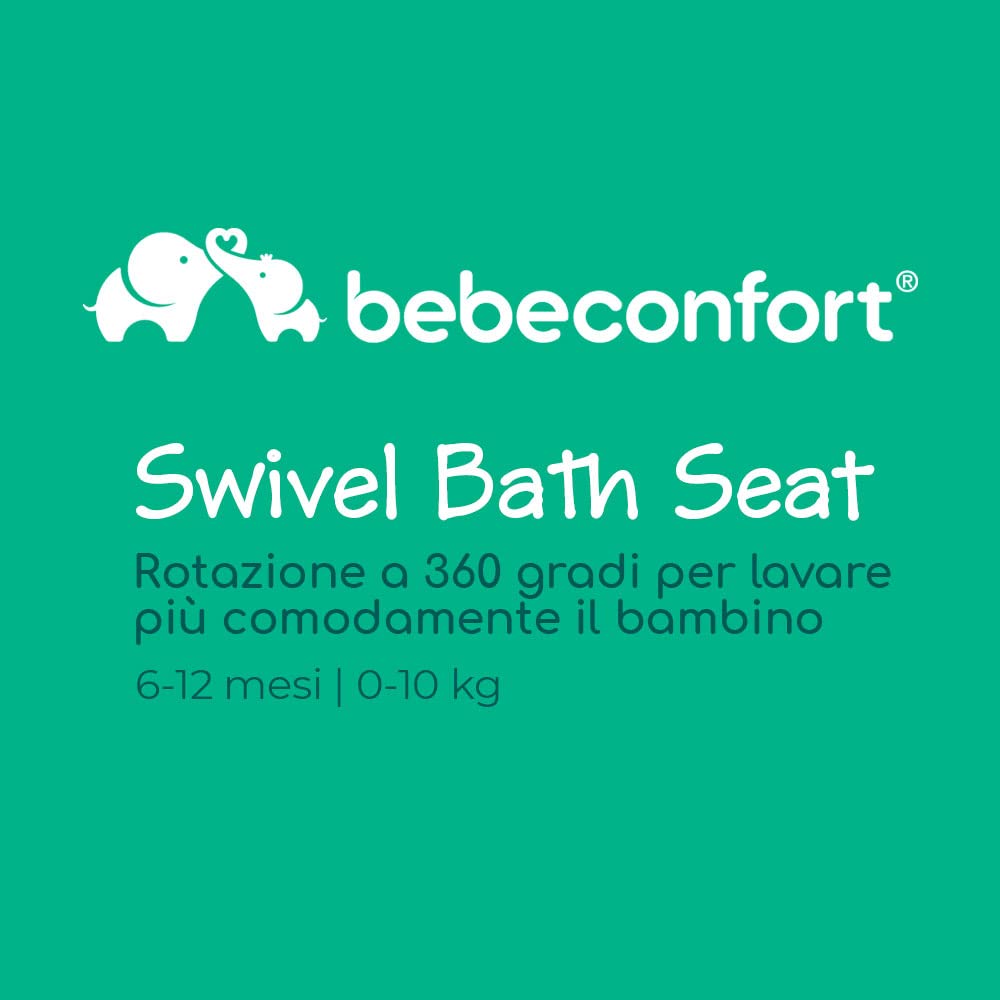 Bebeconfort Seggiolino Girevole Bagnetto neonato per Vasca da Bagno e Doccia, Seggiolino da bagno per bambini fino a 10 kg, Girello per il Bagnetto, Seduta ergonomica, Ventose di Sicurezza, Lime