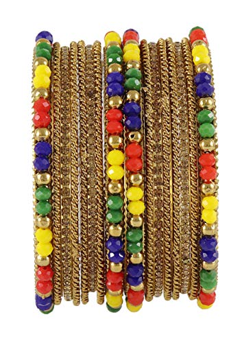 Image of NMII Metal with Zircon Gemstone, Pearls and Beads Studded Glossy Finished Bangle Set For Women and Girls