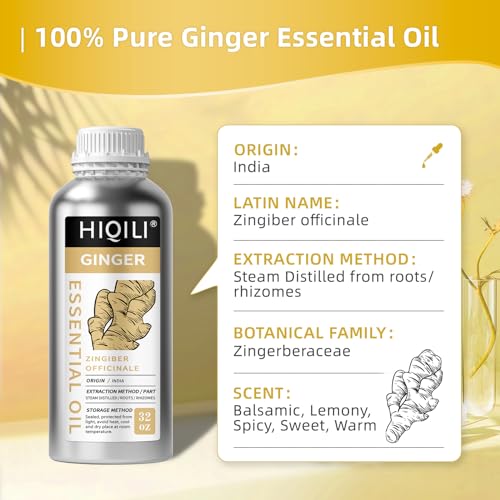 Image of HIQILI 32 Fl Oz Ginger Oil, 100% Pure Natural Ginger Essential Oil for Hair, Massage, Skin - 1000ML