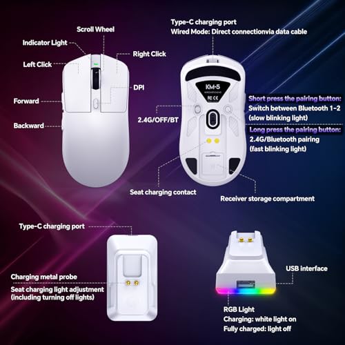 Image of YPBDAN 24000 DPI Wireless Gaming Mouse with RGB Charging Dock