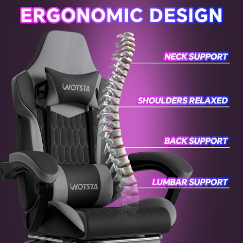 Image of Gaming Chair with Footrest, High Back Gaming Chairs PVC Leather Ergonomic Gamer Chair with Adjustable Headrest Lumbar Support Racing Style Video Gaming Chair for Office /Home (BlackGrey)