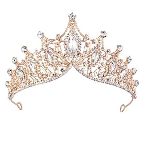Image of Fesciory Birthday Crown for Women, Gold Plated Crystal Tiara with Sash | Sparkling Princess Queen Tiara, Adult Fit, Birthday, Wedding, Prom, Coming of Age Gifts & Halloween Costume Accessories