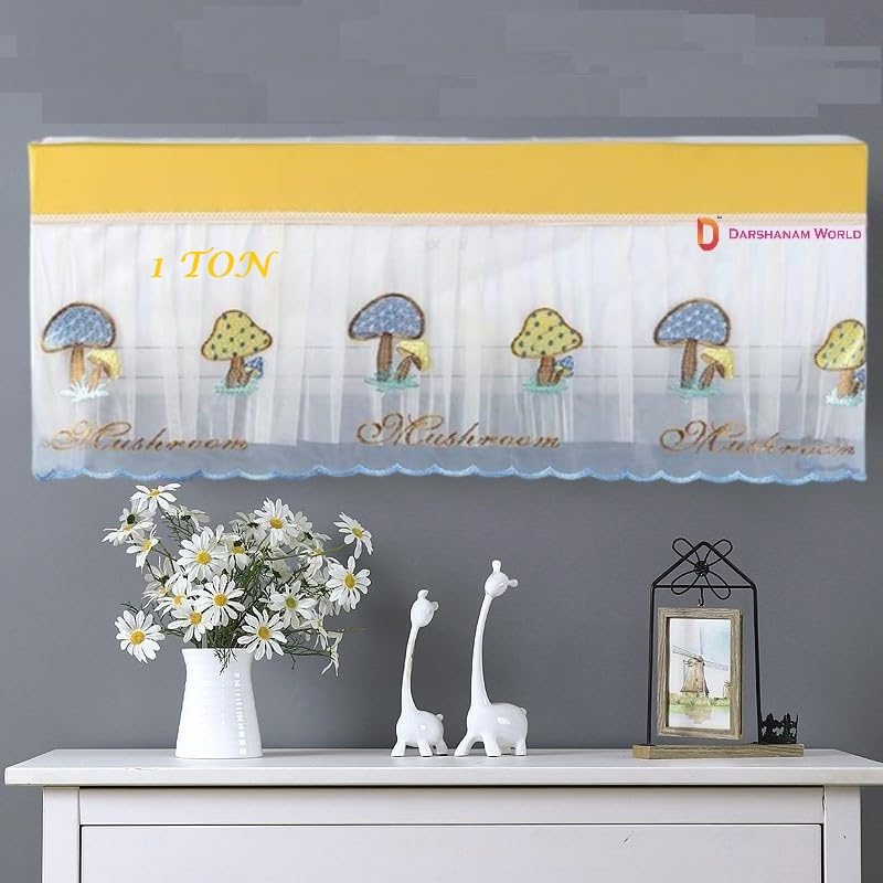 DARSHANAM WORLD Jacquard Premium Work Indoor AC Dust Protection Cover Designer Summer Ac Cover for 1 Ton (34 X 12 X 9 inch )(YELLOW MUSHROOM 1)