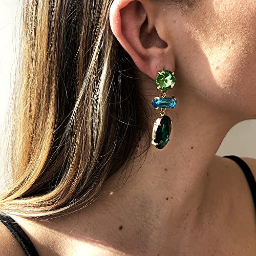 Wekicici Colorful Rhinestone Drop Earrings Multicolored Crystal Dangle Earrings Elegant Accessories for Women3