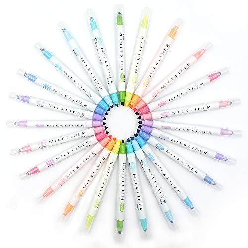 Double Highlighters Pens Assorted Colors, 24 Pcs Broad and Fine Tips Highlighter Pastel Marker Set for Student Office Classroom(12 Colors)