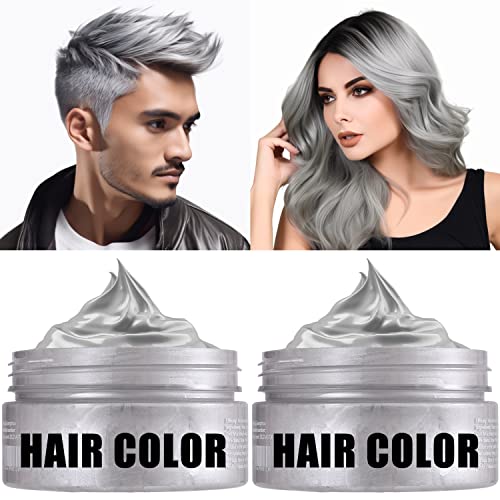 SPRINGSUGAR Gray Temporary Hair Color Wax, 2 Pack, Hair Color Wax for Kids & Adults, Instant Hairstyle Mud Cream - Gray, Washes Out Easily Occasions