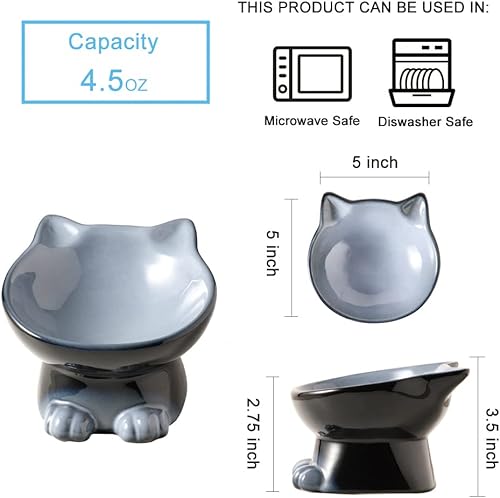 Miniatura 2 de Nihow Cuencos elevados para gatosperros Juego de cuencos elevados de cerámica para gatos y agua de 5 pulgadas para proteger la columna vertebral de