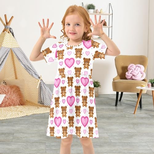 Girls Summer Dress Cute Bear Print Short Sleeve Midi Dresses for Toddler Girl4
