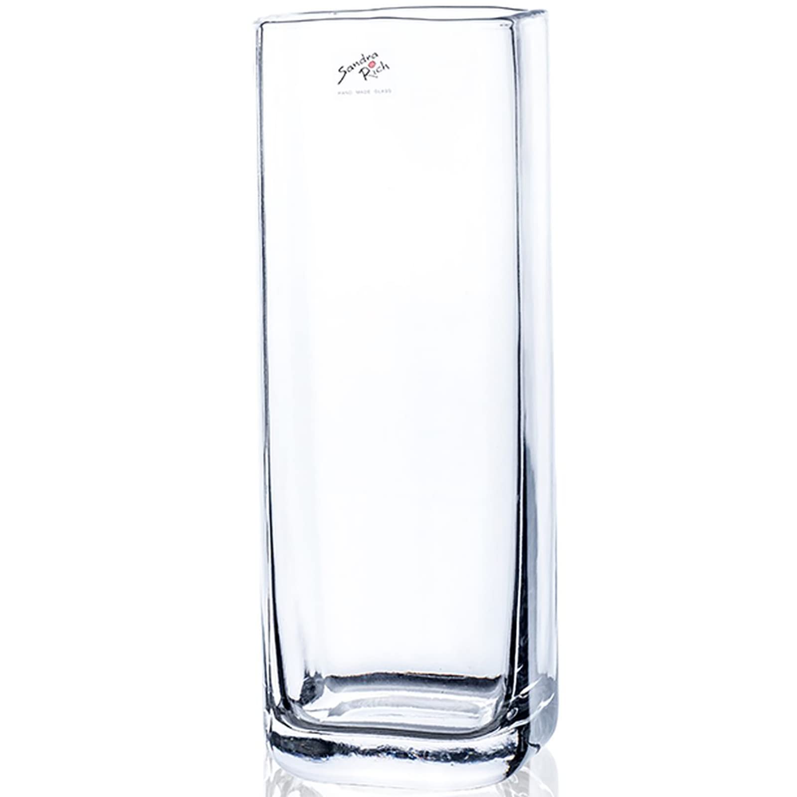 Sandra Rich Jarrón cuadrado cúbico, transparente, 10 x 12 x 32 cm, cristal
