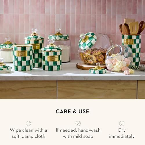 Image of MACKENZIE-CHILDS Enamel Canister, Large, Green-and-White Emerald Check