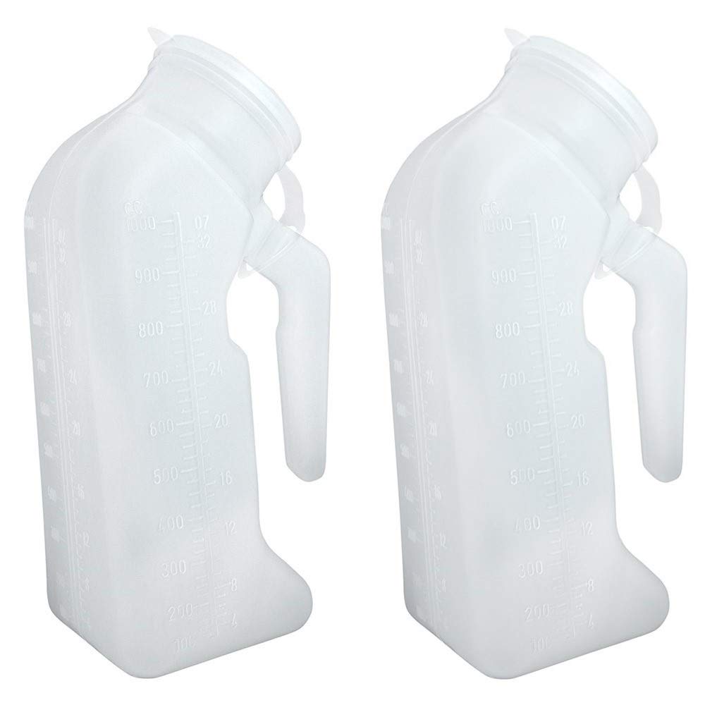 Comfort AxisMale Urinal Plastic Bottle with Lid, 32 Ounces, 2 Pack