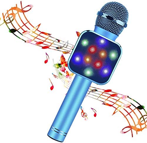 BlueFire Wireless Bluetooth Karaoke Machine Microphone 5 in 1 Handheld Microphone with LED Lights, Portable Microphone for Kids, Toys for Kids, Girls, Boys and Adults (Blue)
