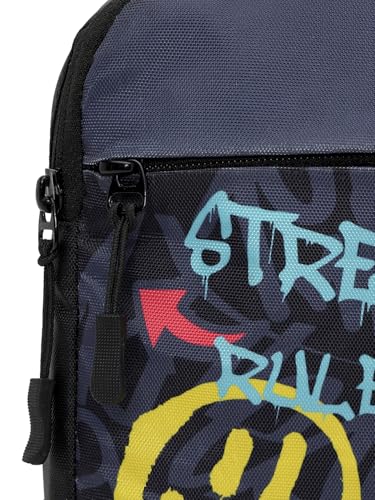 Image of Bewakoof Unisex Grey & Black Street Rules Printed Sling Bag