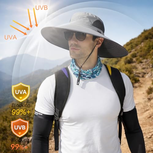 Image of HUAMULAN Super Wide Brim Men Fishing Sun Hats, Sports Outdoor Travel Women Bucket Cap, Golf Cycling Safari Boonie Hat