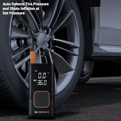 Image of Zebronics Cordless Tyre Inflator, 150 PSI, 4000mAh, Super Fast Inflation, Power Bank, Type-C, Digital Display, Flashlight, SOS Mode, Multiple Nozzles, for Car, Bike, Bicycle, Sports Balls (17TI4)
