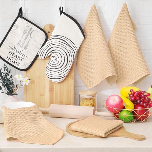 Image of Homaxy 100% Cotton Waffle Weave Kitchen Dish Cloths, Ultra Soft Absorbent Quick Drying Dish Towels, 12 x 12 Inches, 12-Pack, Apricot