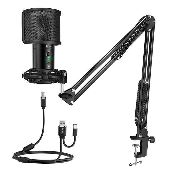 Image of USB Gaming Microphone Kit, Condenser Mic with Adjustable Arm Stand, Mute Button & Gain Control, Studio Bundle for PC Streaming