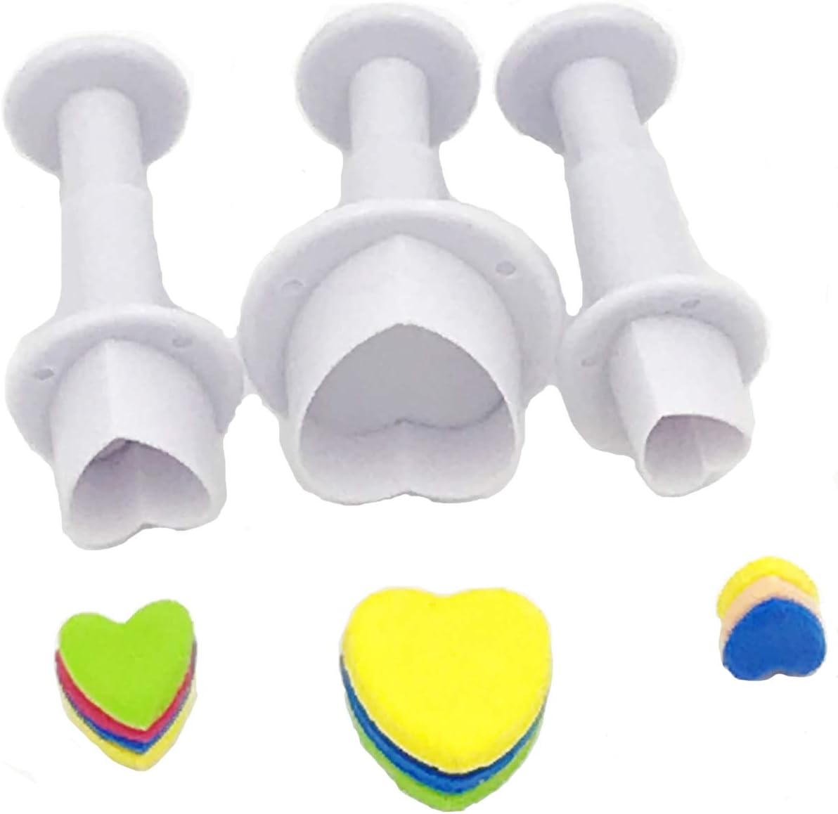 Gobaker Heart Shaped Plunger Cutter Molds Fondant Sugarcraft Cake Cupcake Toppers Decorating Tool DIY Mold, 3-Pack