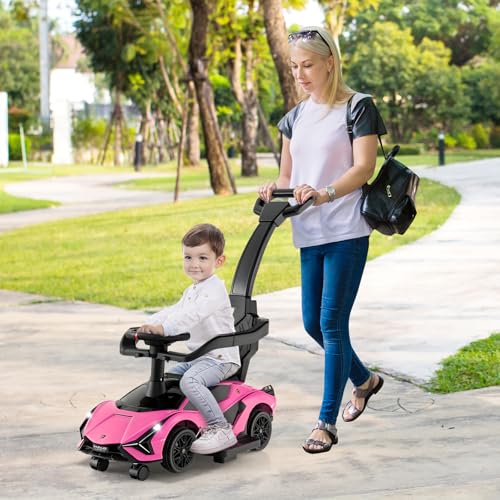 SOARS Lamborghini Rutschauto, Rutschfahrzeug mit Abnehmbarer Schiebstange, Universalrädern, Stauraum, Scheinwerfern, USB-Anschluss, Musik, Spielzeugauto für Kinder ab 1 Jahr (Rosa) – Bild 3